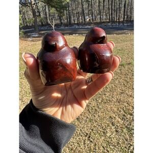 Pair Hand Carved MAHOGANY Bird Figurine 2 1/4" Barbados